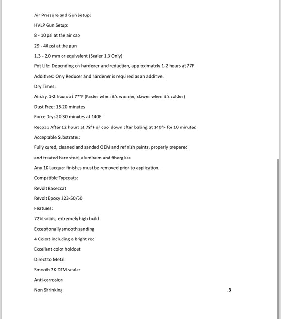 RP-223 SERIES REVOLT DTM 4:1 ACRYLIC URETHANE PRIMER/SEALER 4 COLORS