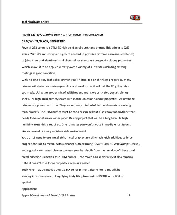 RP-223 SERIES REVOLT DTM 4:1 ACRYLIC URETHANE PRIMER/SEALER 4 COLORS