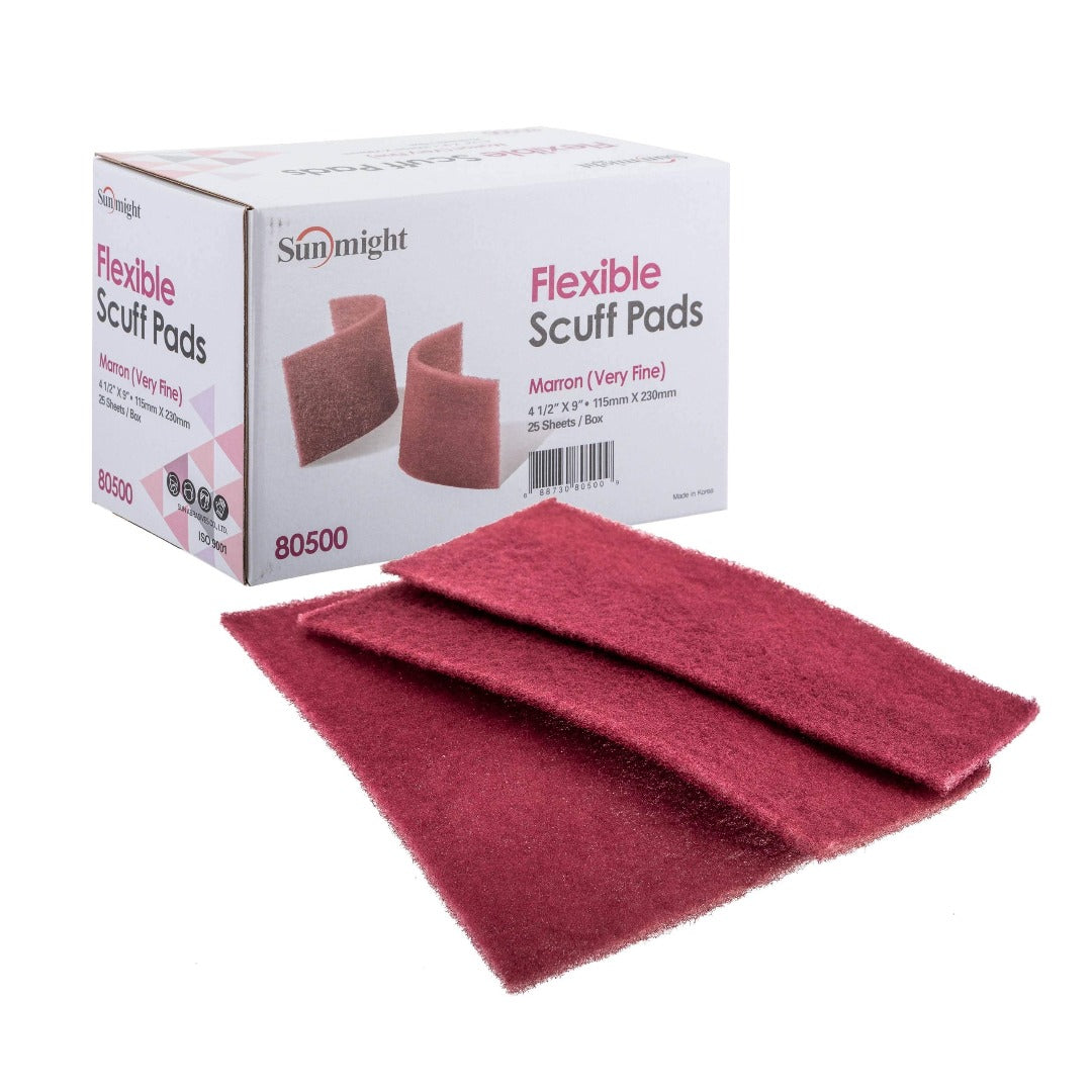 Sunmight Flex Scuff Pads 4.5" x 9" Maroon Pad, 80500, 25 Pads